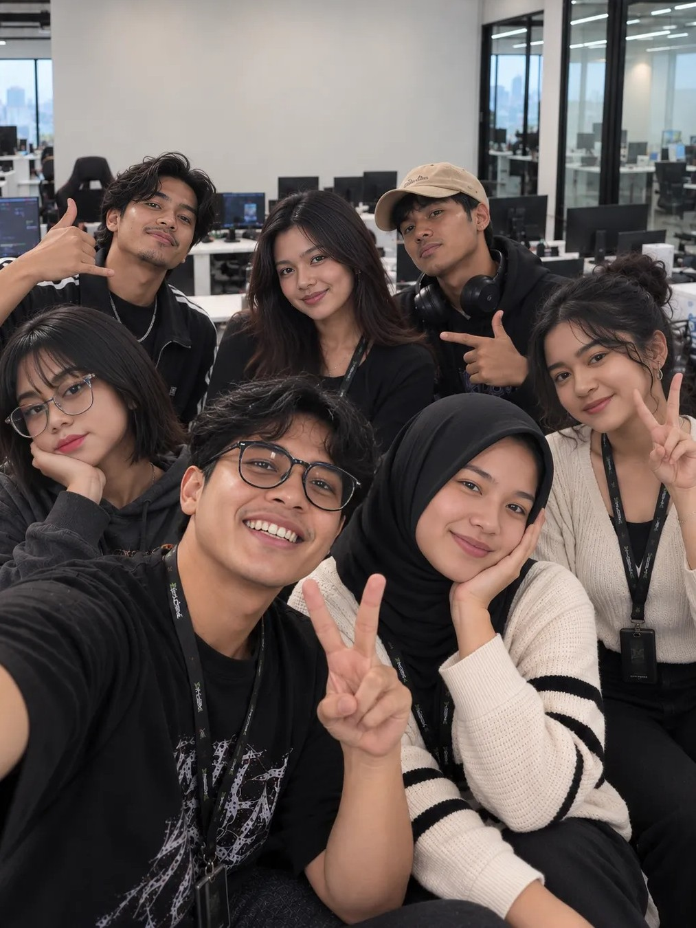 Streamer dari Velora Digital Entertainment sedang foto bersama di kantor Jakarta